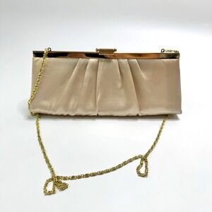 Jessica McClintock Blaire Clutch Bag Purse Women's Champagne Satin Frame Evening